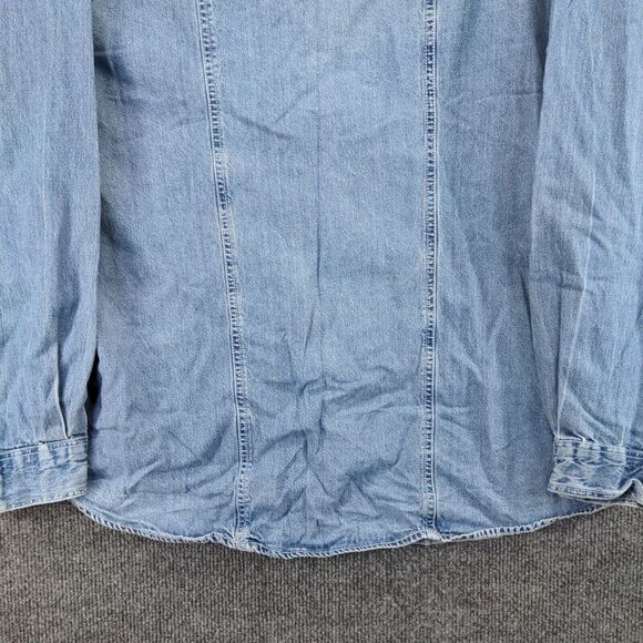 Solutions Denim Shirt Mens Size XL Blue Pearl Snaps Collared - Picture 12 of 13